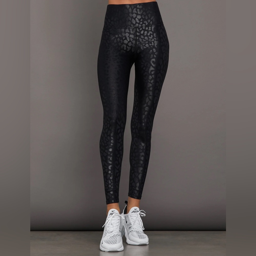 Carbon Black Shiny Leopard Leggings Small